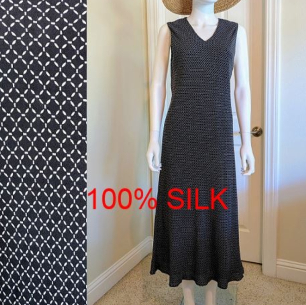 Charter Club Navy Blue Bias-cut SILK Sleeveless Fully Lined MidiDress Sz14 NWOT